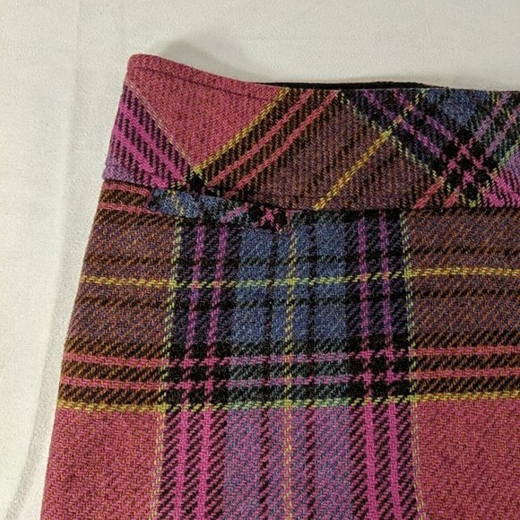 L.L. Bean Pink Plaid Wool Skirt Women's 8 Short Knee Length Slit Tartan Pencil - Picture 12 of 15